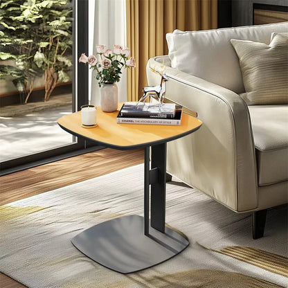 C-Shaped End Table with Leather Top and Metal Legs