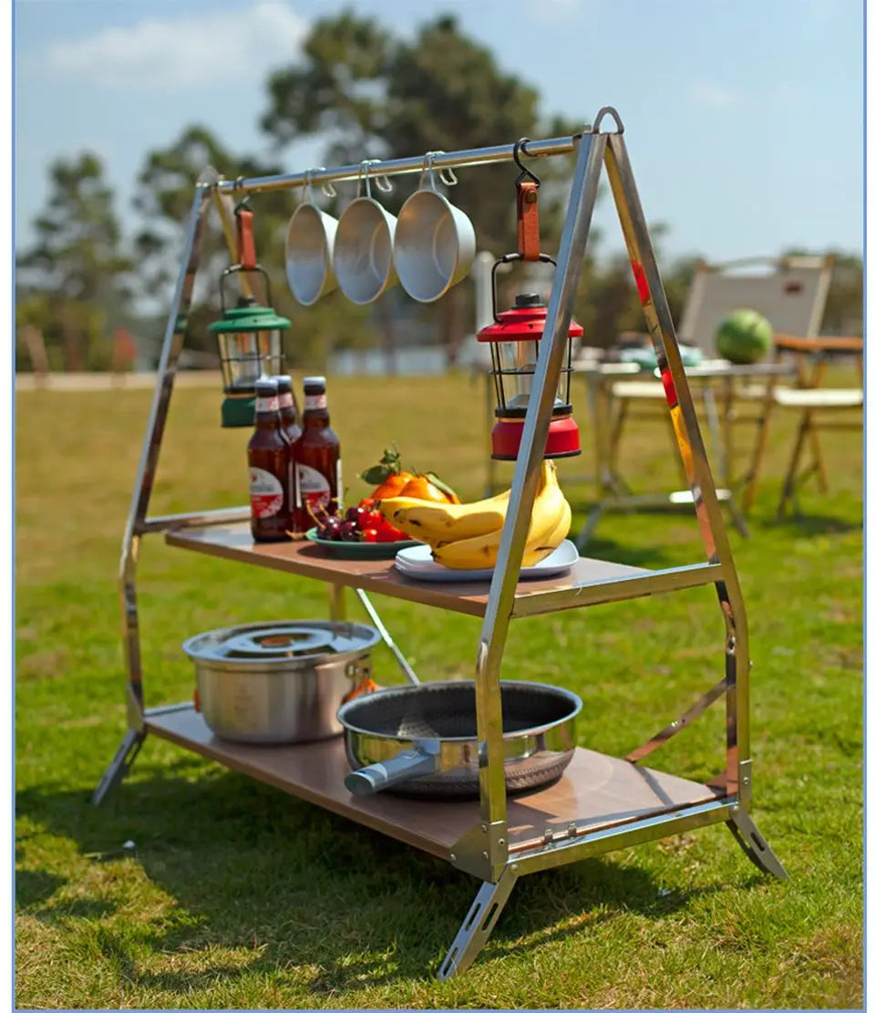 Portable Folding Camping Storage Shelf Stainless Steel Rack