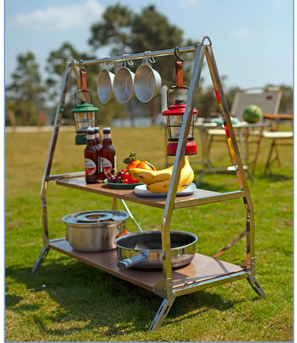 Portable Folding Camping Storage Shelf Stainless Steel Rack