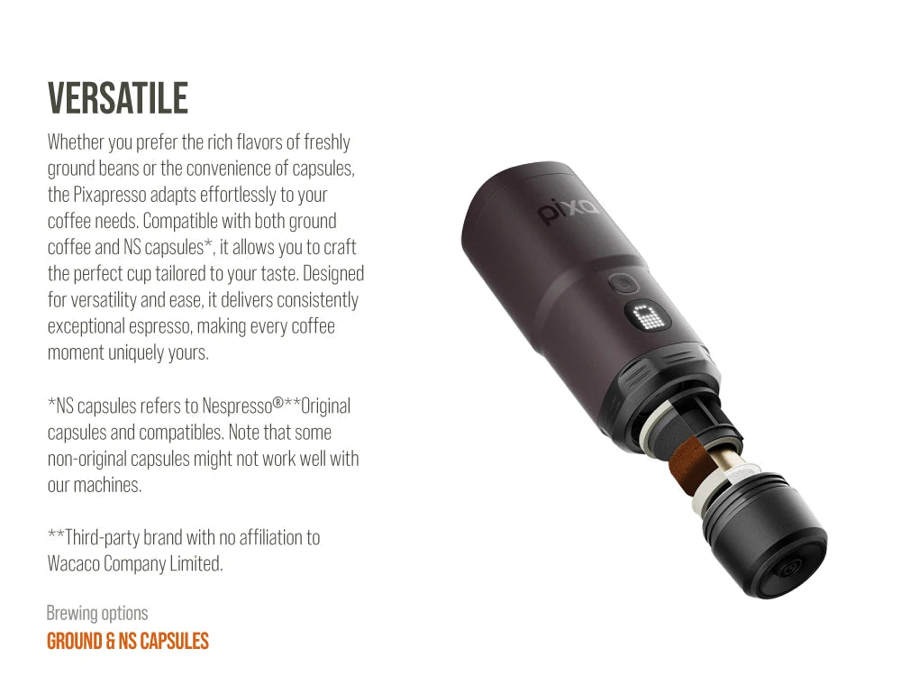 Cordless Compact Espresso Maker Ground Coffee and NS Capsule Compatible
