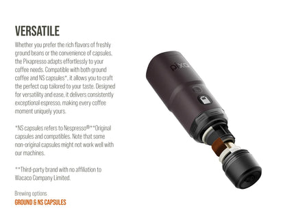 Cordless Compact Espresso Maker Ground Coffee and NS Capsule Compatible