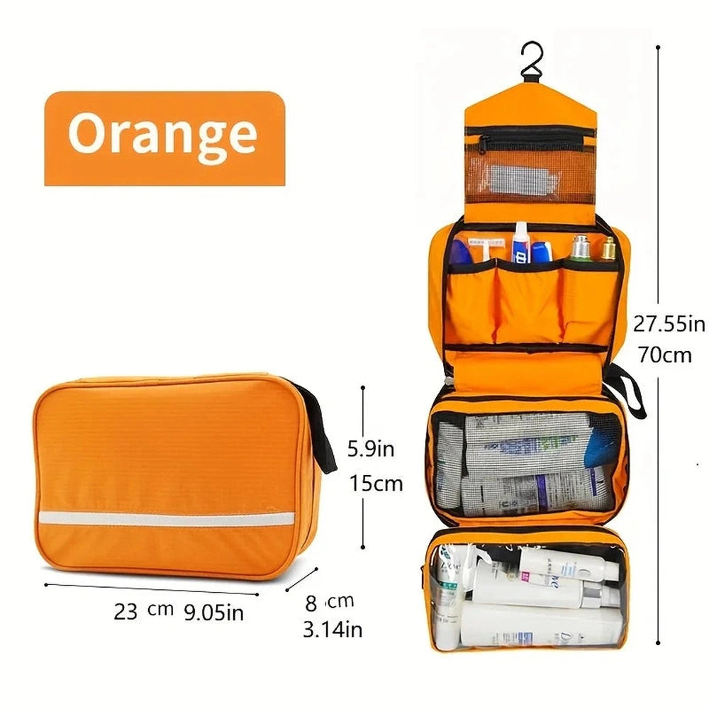 Hanging Toiletry Bag Travel Wash Organizer Kit with Sturdy Hook - Cosmetics Makeup Shower Bag, Orange