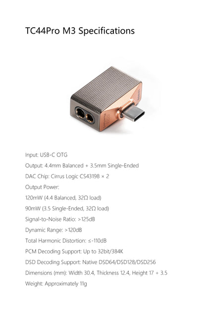 HiFi DAC AMP Adapter CS43198 Dual Output 4.4mm 3.5mm
