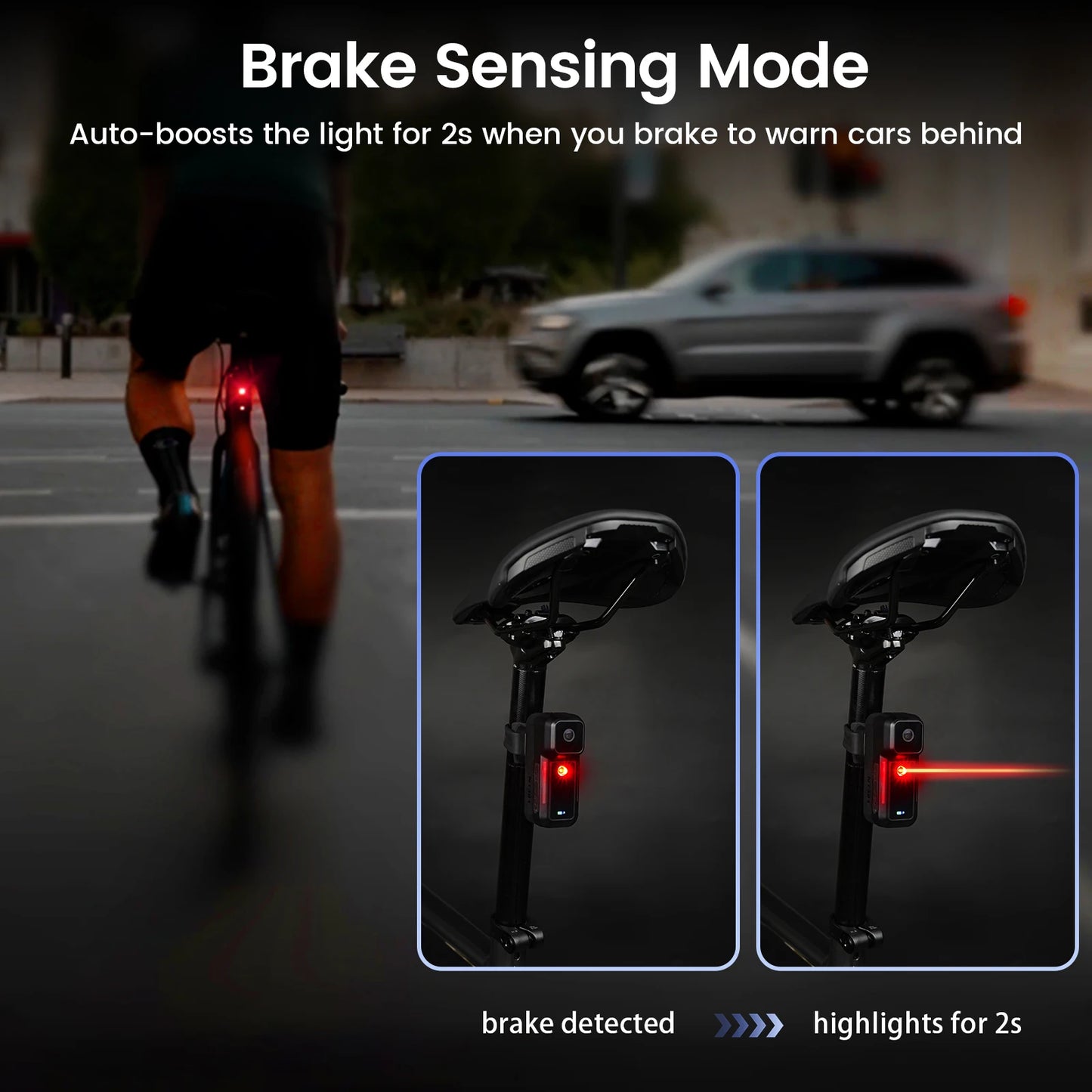 Rechargeable Bicycle Taillight with Wide Angle Loop Recording