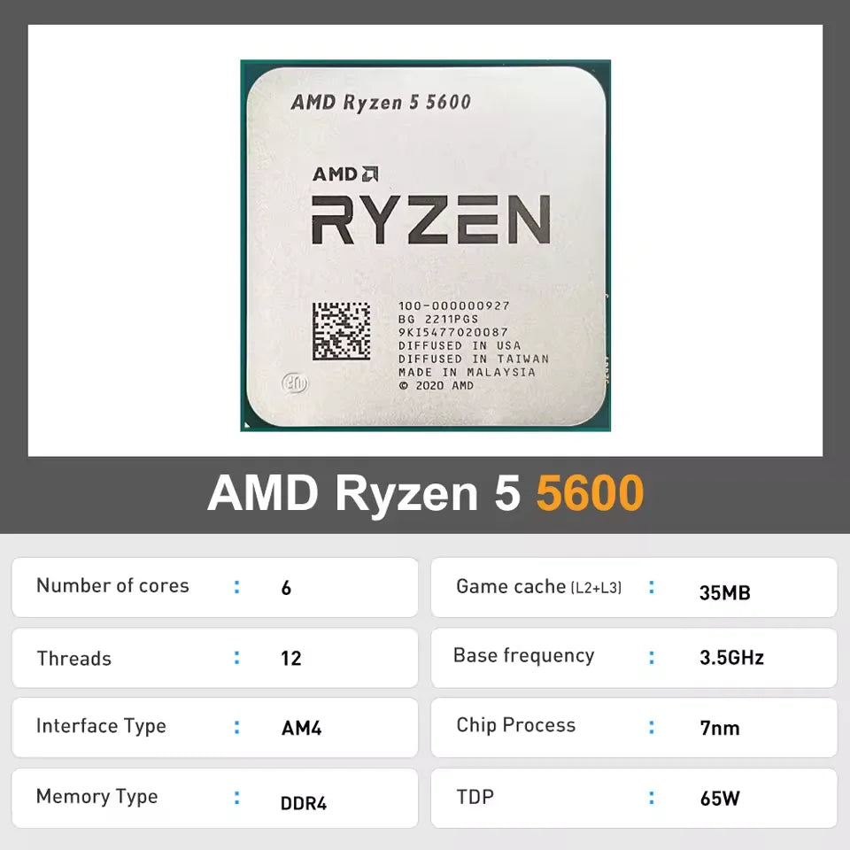 Ryzen 5 5600 6-Core 12-Thread AM4 CPU 3.5GHz