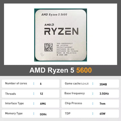 Ryzen 5 5600 6-Core 12-Thread AM4 CPU 3.5GHz