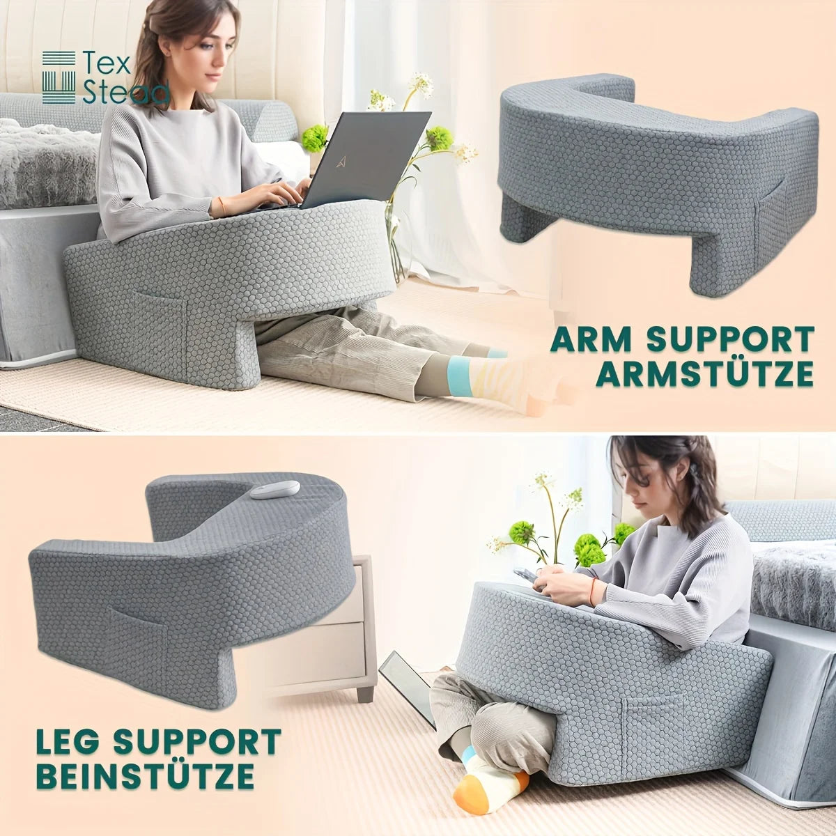Dark Gray Memory Foam Reading Pillow with Removable Washable Cover