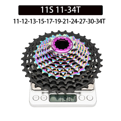 11S Road Bike Freewheel 34T Lightweight CNC Cassette Black Rainbow