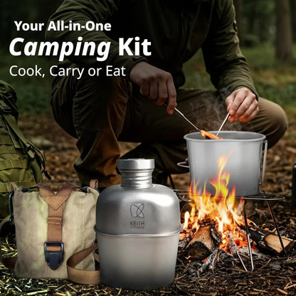 Portable Titanium Canteen Mess Kit with Carry Pouch