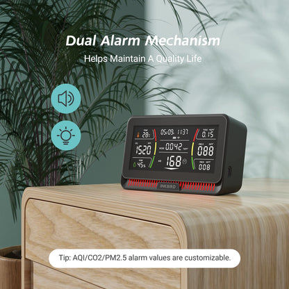 Smart Indoor Air Quality Monitor CO2 AQI Black