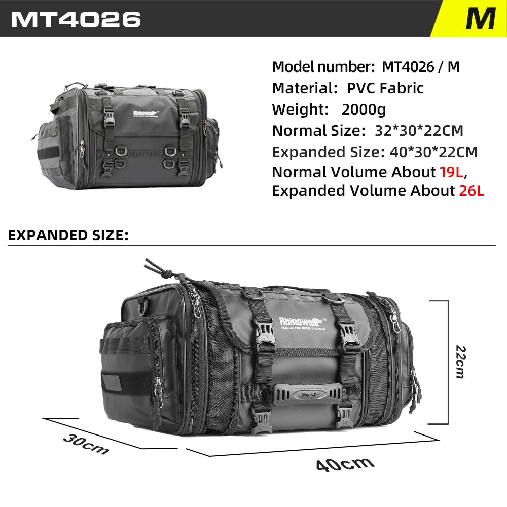 Portable 19–26L Motorcycle Travel Bag Waterproof Black