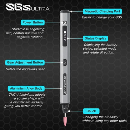 Cordless Rotary Engraving Pen with 42 Bits Ultra Black