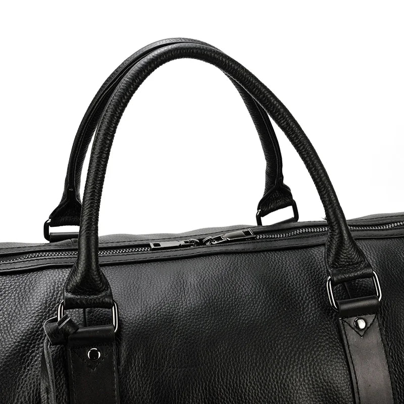 Leather Travel Shoulder Duffle Bag Black