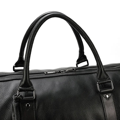 Leather Travel Shoulder Duffle Bag Black