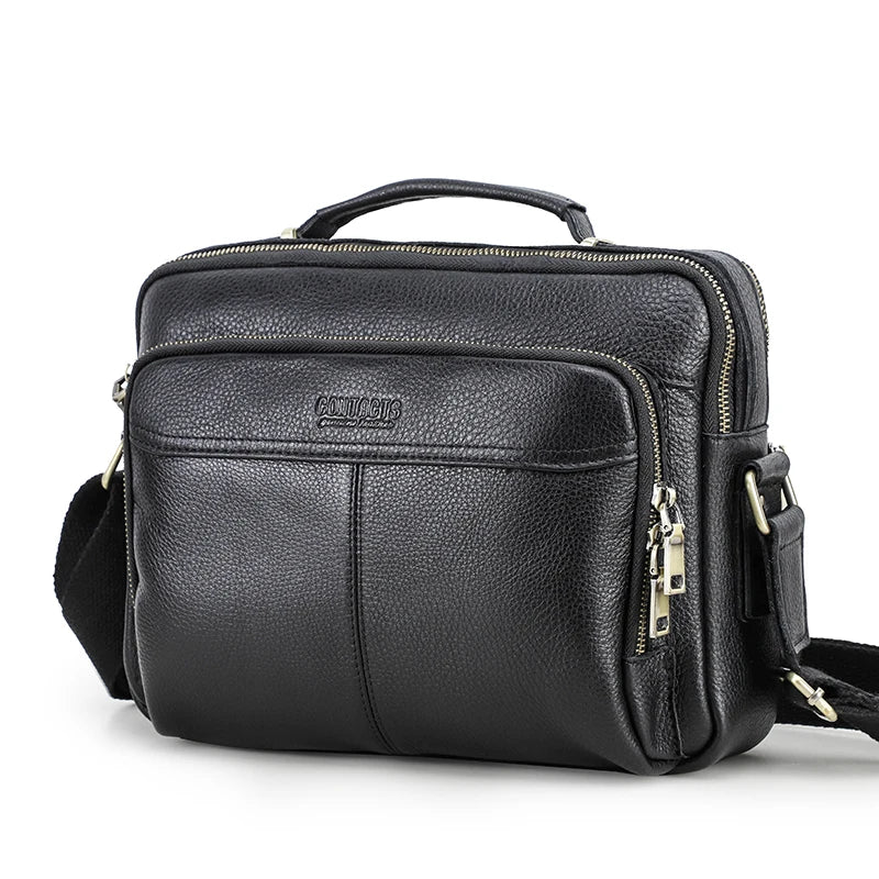 Men’s Black Leather Shoulder Bag with Adjustable Strap
