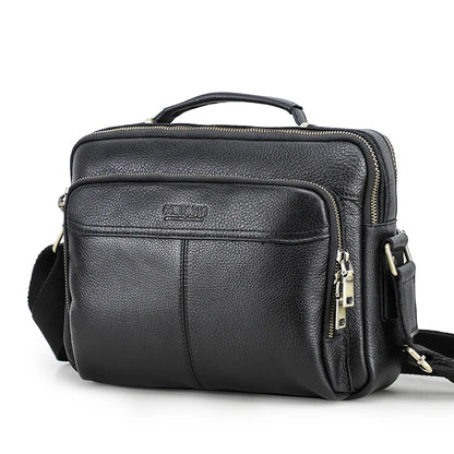 Men’s Black Leather Shoulder Bag with Adjustable Strap