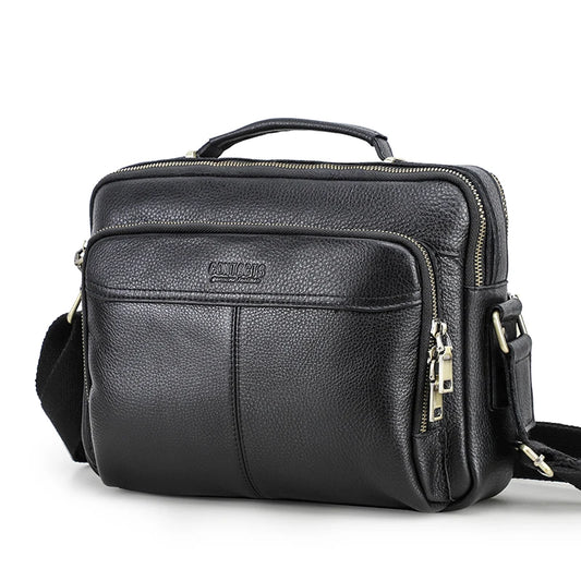 Men’s Black Leather Shoulder Bag with Adjustable Strap