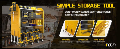 Heavy Duty Power Tool Wall Organizer Rack with Hooks
