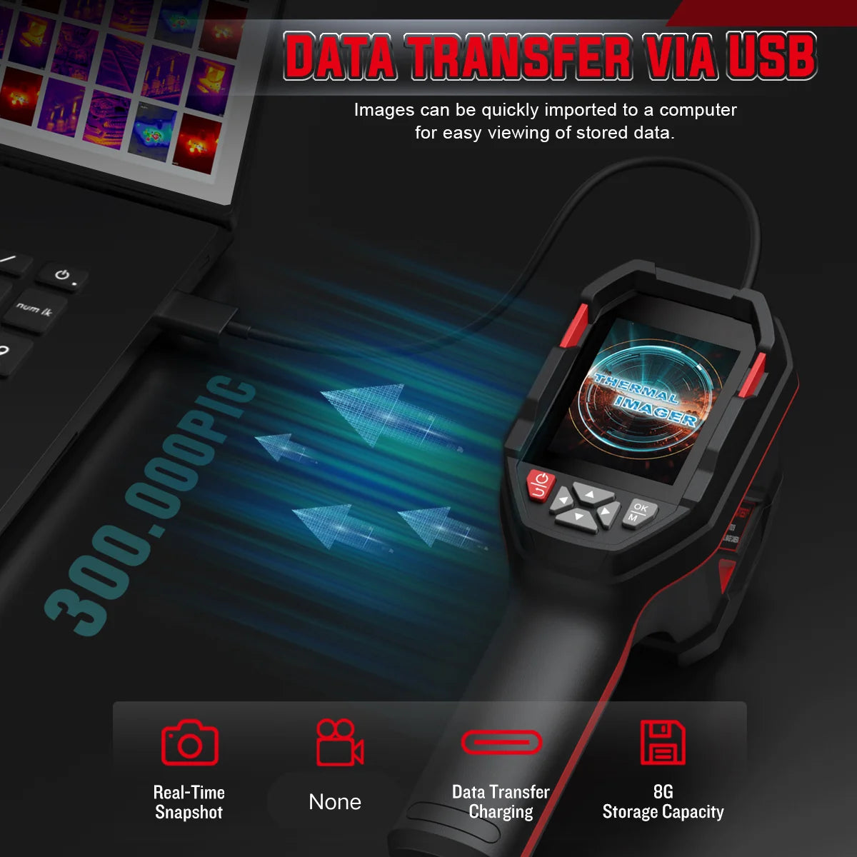 Portable Infrared Thermal Camera with Rechargeable Battery and HD Display