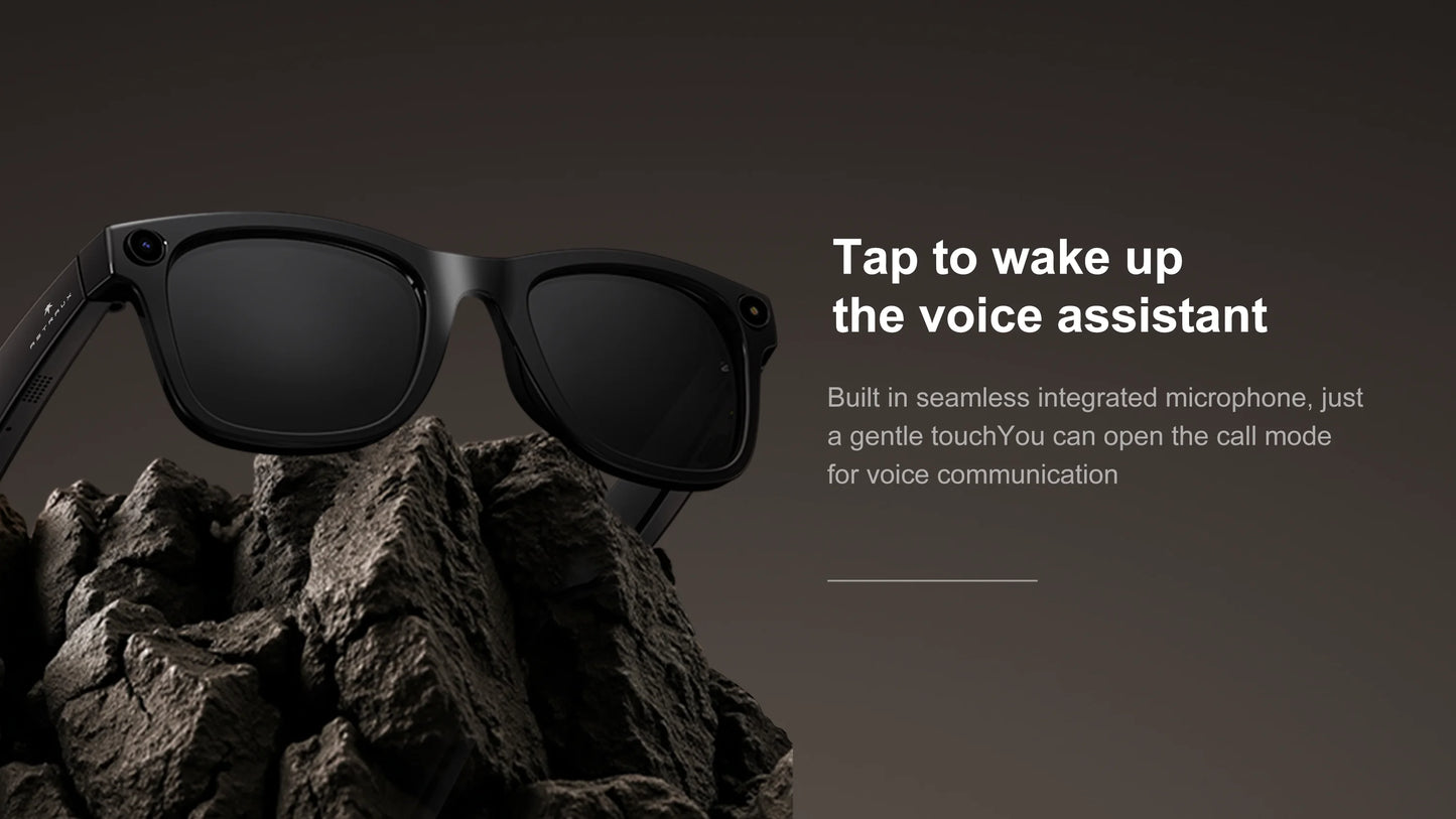 Black AI Smart Bluetooth Glasses UHD Camera Stabilized Video