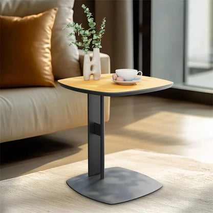 C-Shaped End Table with Leather Top and Metal Legs