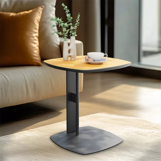 C-Shaped End Table with Leather Top and Metal Legs