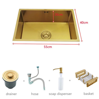 Kitchen Sink Durable Bar Island 55x40cm Golden Stainless Steel