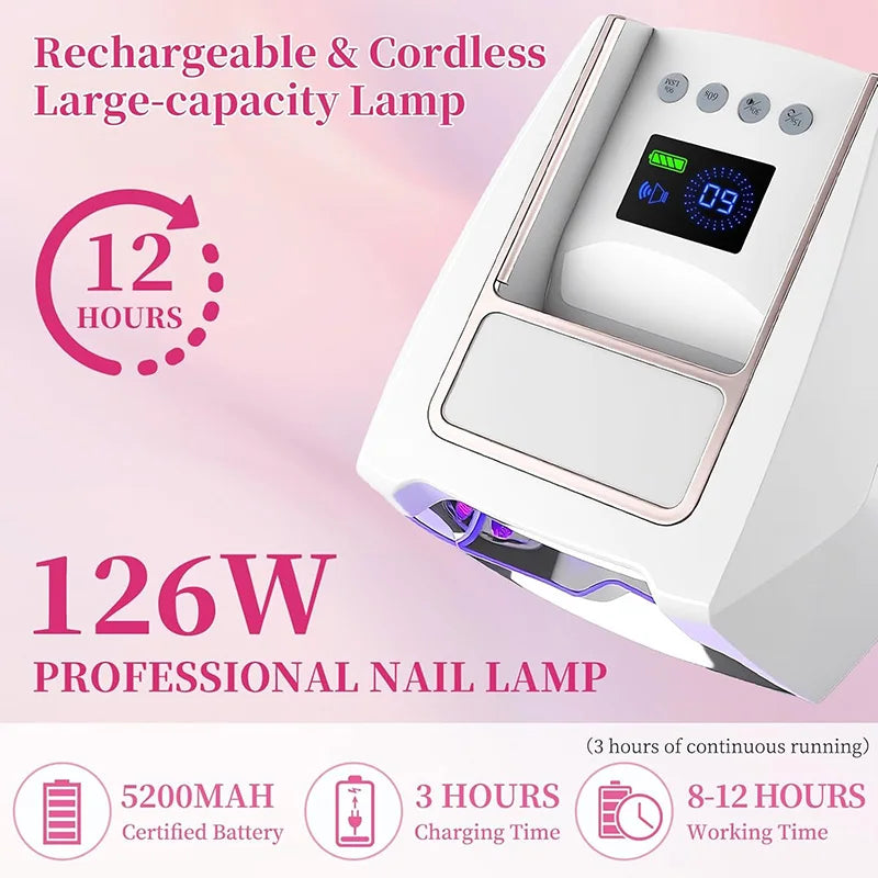 126W Rechargeable Cordless Nail Lamp for Gel Polish