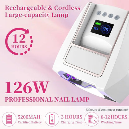 126W Rechargeable Cordless Nail Lamp for Gel Polish