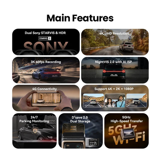 Front and Rear 4K Dash Camera with ADAS