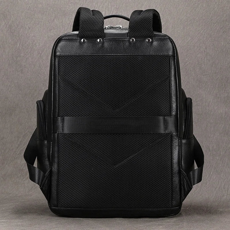 Large Capacity Leather Laptop Backpack with USB Charging