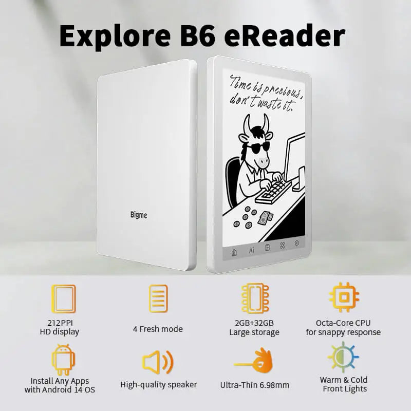 6 Inch E-Ink E-Reader 32GB Android 14 Adjustable Frontlight