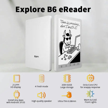6 Inch E-Ink E-Reader 32GB Android 14 Adjustable Frontlight