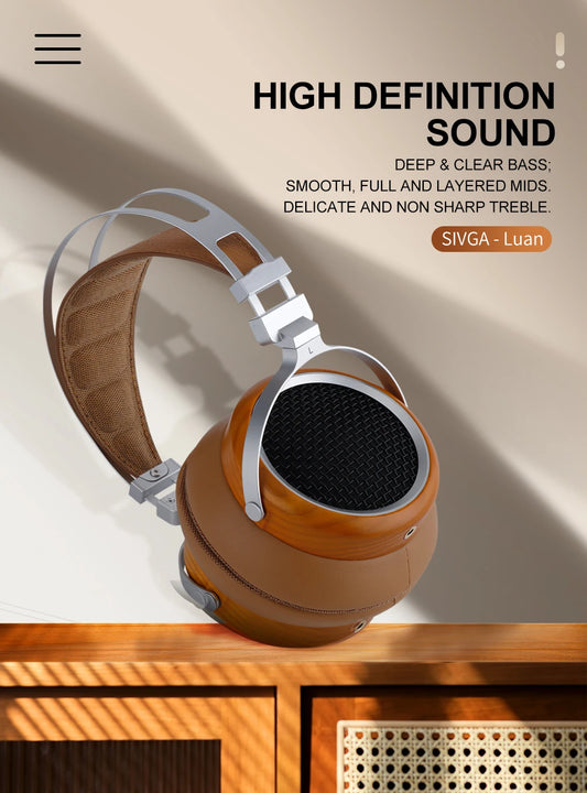 Hi-Fi 50mm Open-Back Wooden Headphones Brown