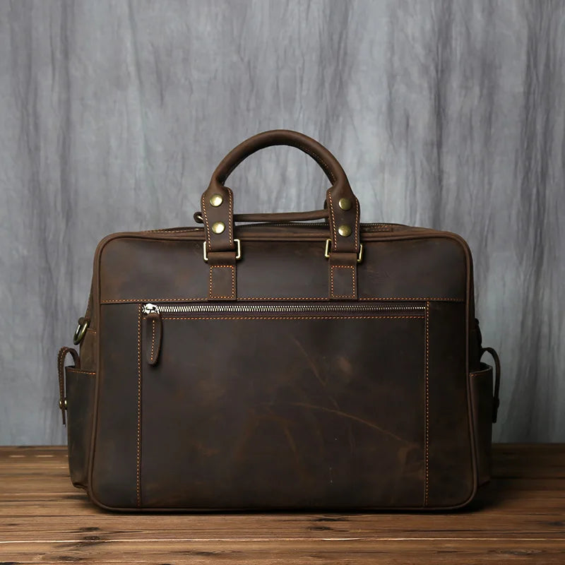 Dark Brown Retro Leather Travel and Work Briefcase