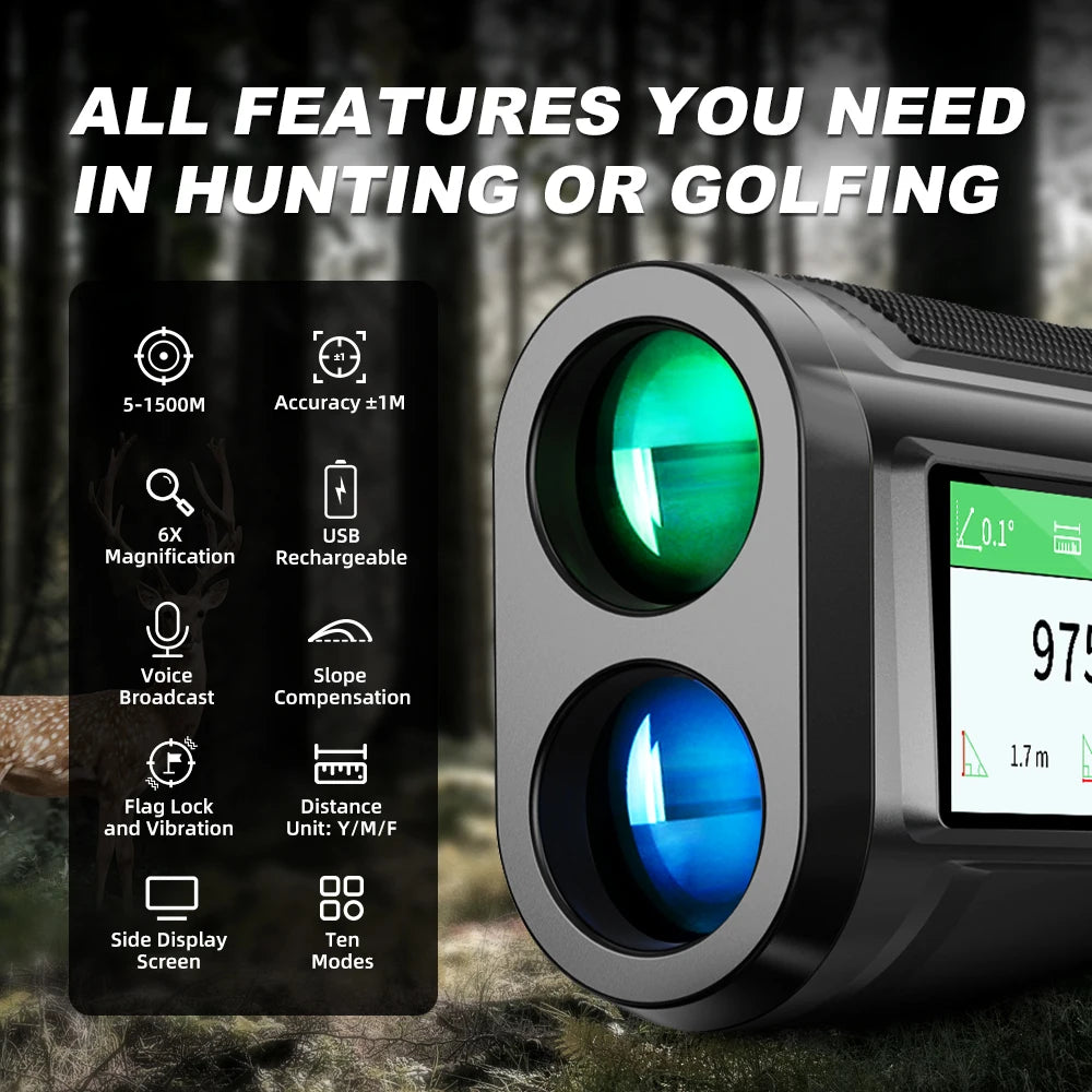 1500m Laser Rangefinder HD Touchscreen Voice Broadcast Golf Hunting