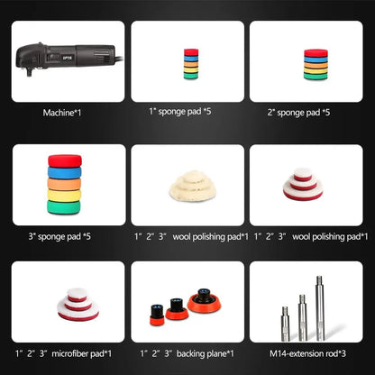 Mini Rotary Polisher Kit with Pads Extension Shaft