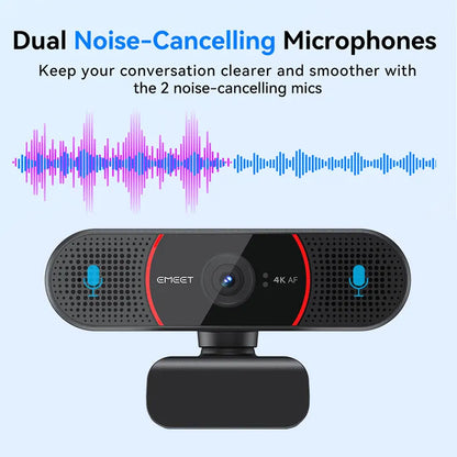 4K Streaming USB Webcam with Autofocus and Dual Microphones