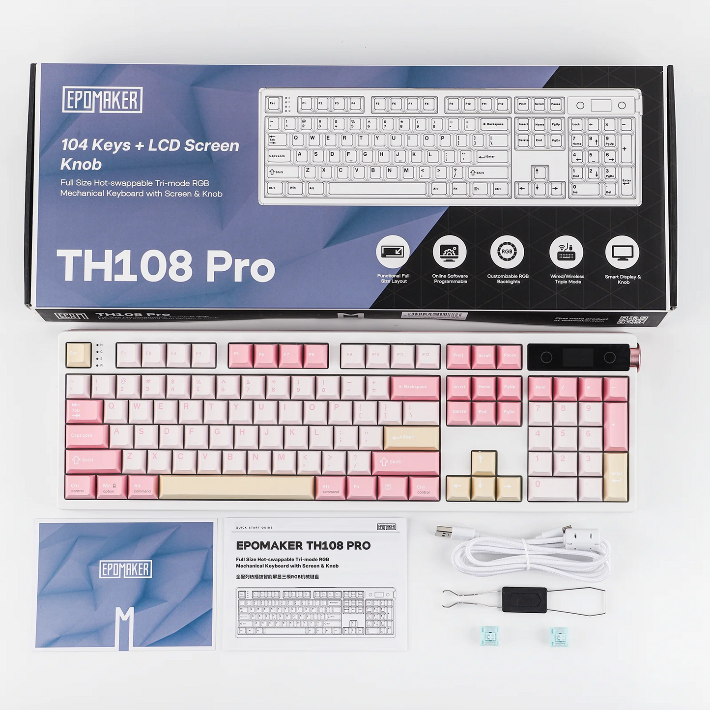 Full-Sized Hot-Swap Mechanical Keyboard Pink Wireless & Wired