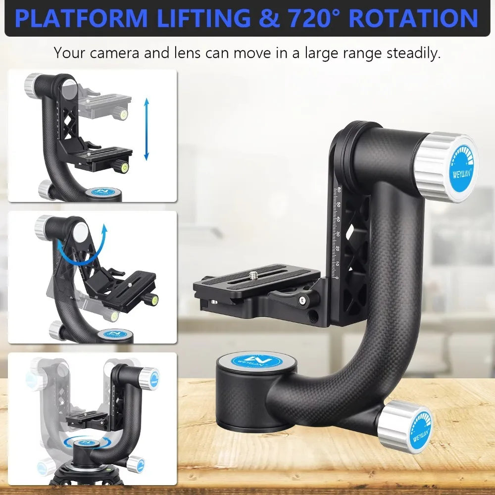 Heavy-Duty Carbon Fiber Gimbal Tripod Head for Birdwatching
