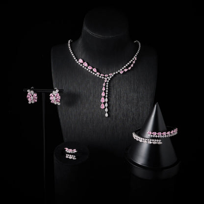 Fashion Pink CZ Necklace Jewellery Set 40 cm Women