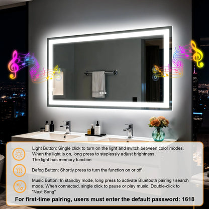 120x70cm LED Makeup Mirror Bluetooth Speaker Anti-Fog Backlit