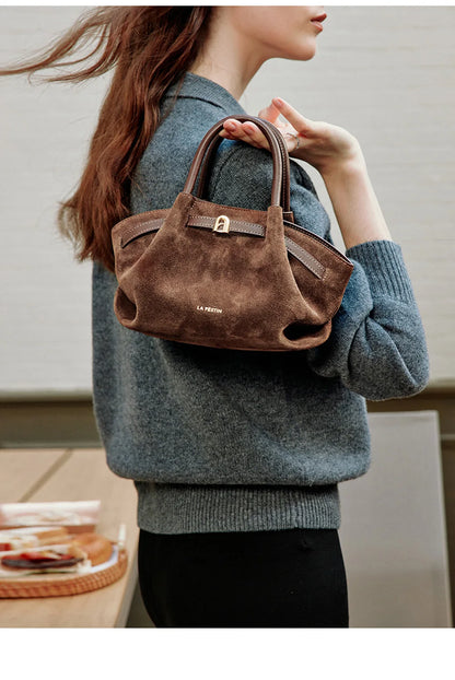 Soft Brown Suede Crossbody Purse with Classic Bucket Design