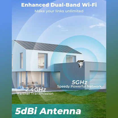 Solar WiFi Security Camera 24/7 Recording Dual Motion Detection