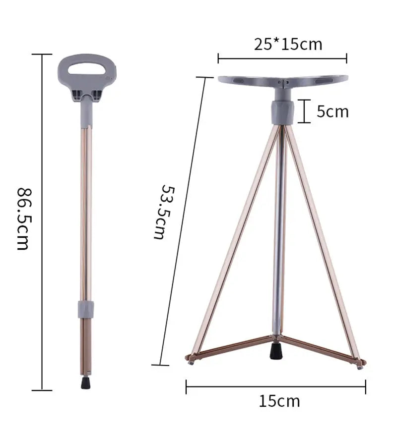 Foldable Walking Stick Chair Lightweight Hiking Trekking Pole Seat