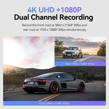 4K Ultra HD Dual Car Dash Camera with Parking Mode