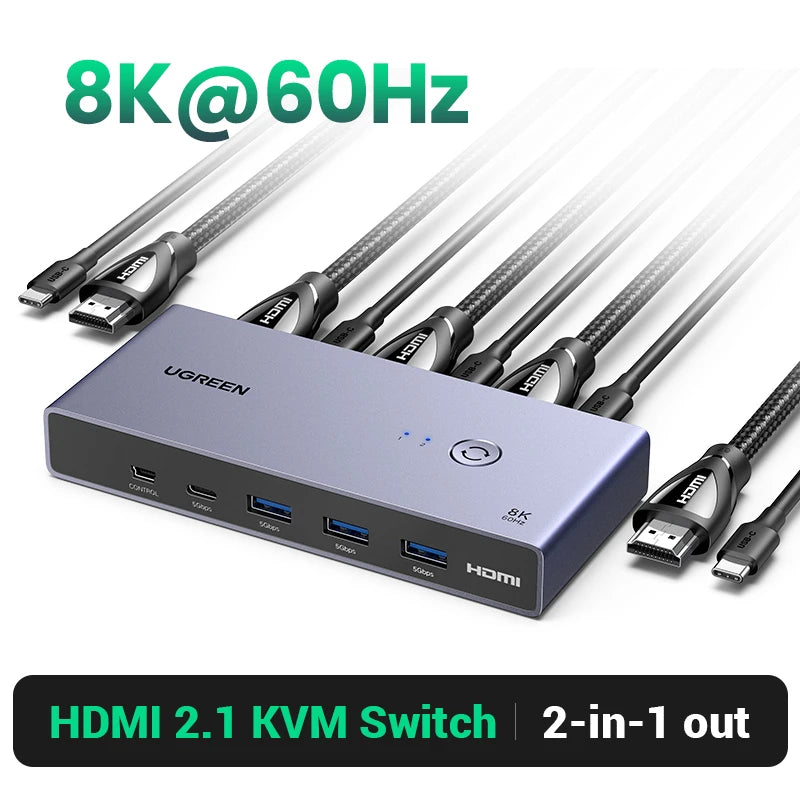 8K HDMI KVM Switch with USB C and USB 3.0