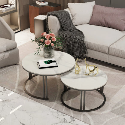 2-Piece Round Nesting Coffee Table Set with Stone Top