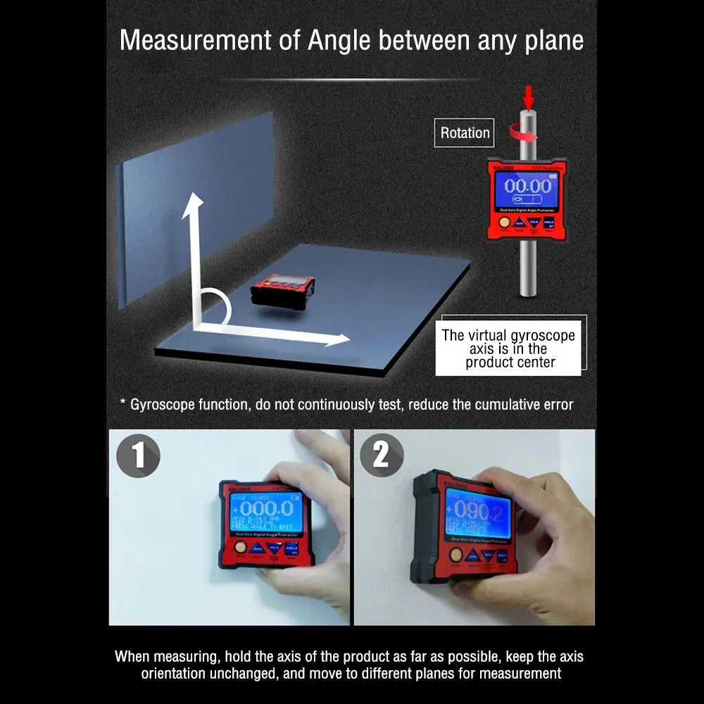 Dual Axis Digital Angle Protractor Magnetic Base Level Gauge