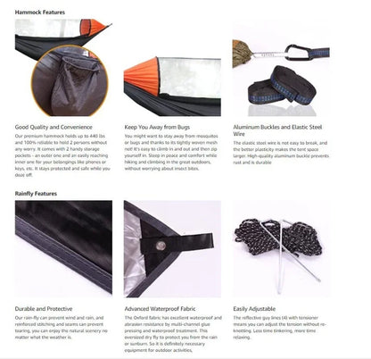 Black Camo Camping Hammock with Mosquito Net and Rain Fly